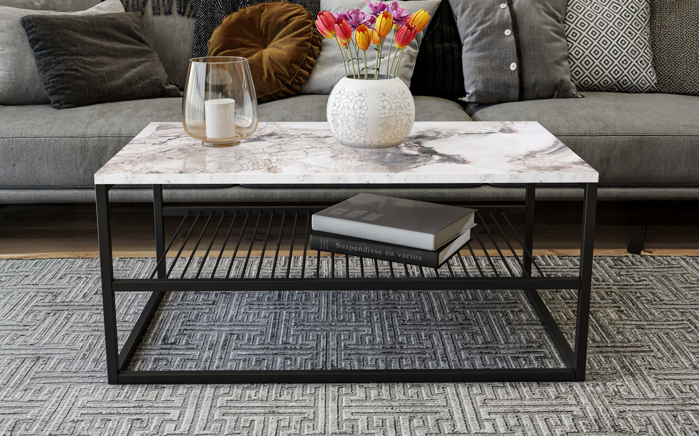 Masuta de cafea Litos, alb + negru  2